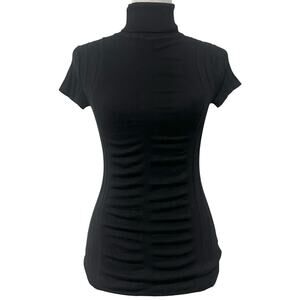 Vintage Cache Top Black Ruched Knit Short Sleeve Y2K Grunge Whimsigoth Womens XS